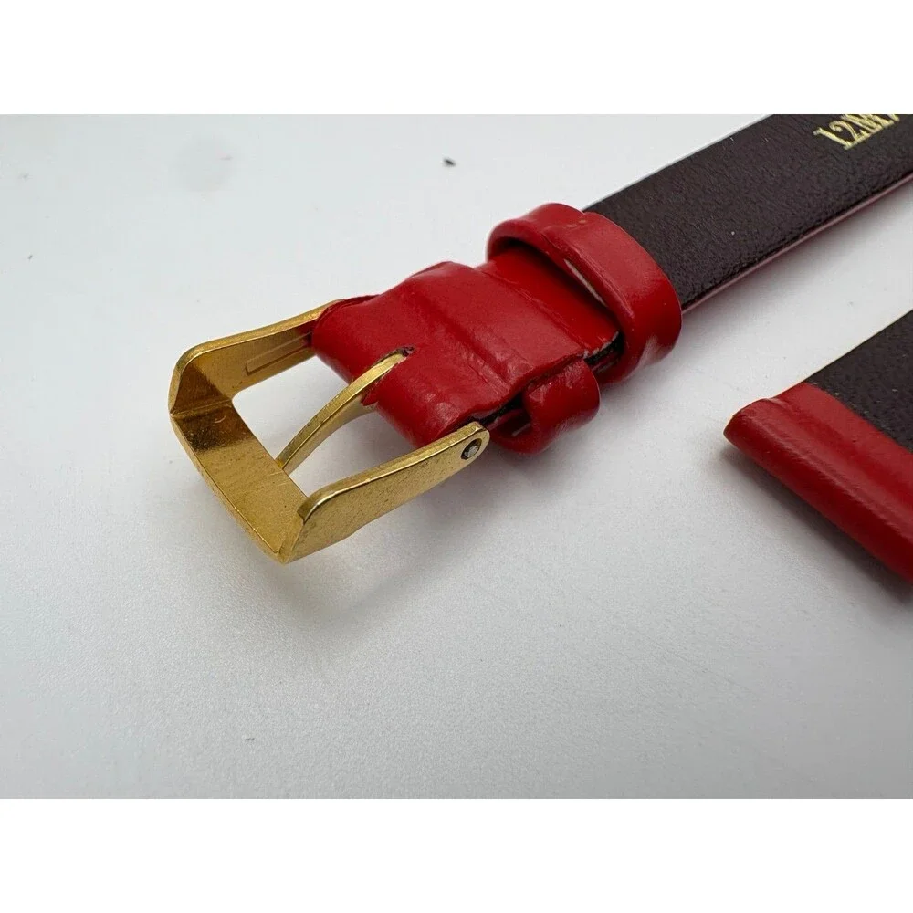 Vintage NOS Ernest Borel Swiss 12mm Red Watch Strap - Gold Chain Motif